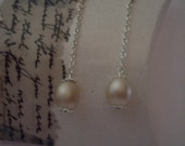 Recrafted Earrings, Faux pearl, dangle, pierced.
