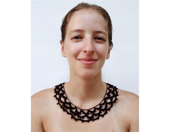Victorian Gothic crocheted necklace-Beaded necklace-Original-Crocheted necklace -Jewelry-Gothic-Handmade-Victorian Jewelry-Black thread by DarnYarnDesign steampunk buy now online