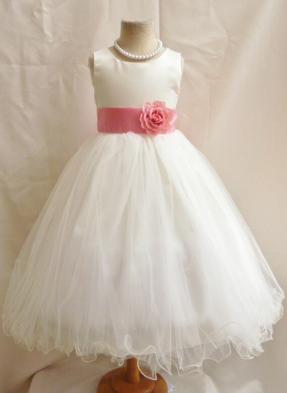 Flower Girl Dresses IVORY with Guava FD0FL by NollaCollection