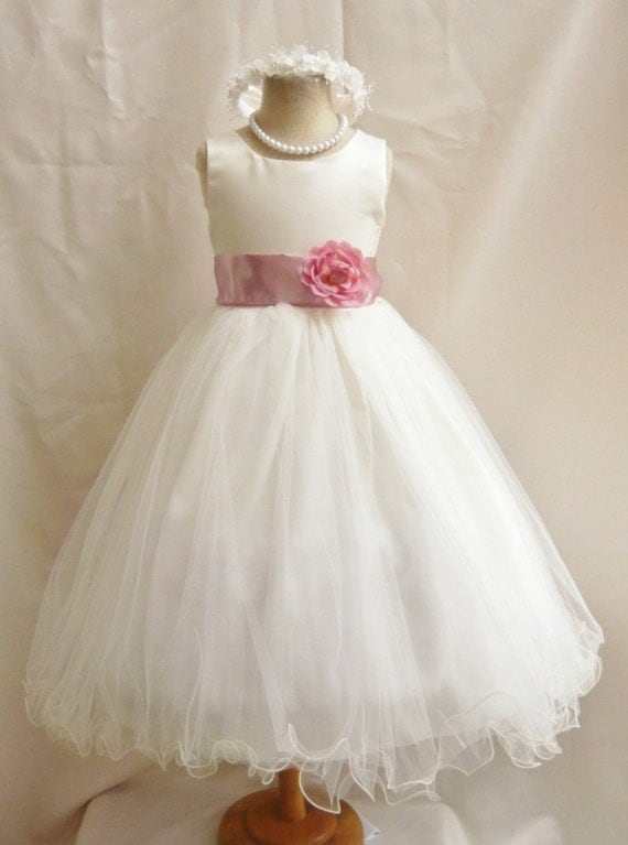 Flower Girl Dresses IVORY with Dusty Rose by NollaCollection