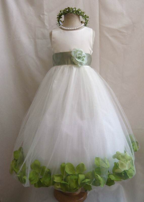  Flower  Girl Dresses  IVORY with Green  Sage  Rose by 