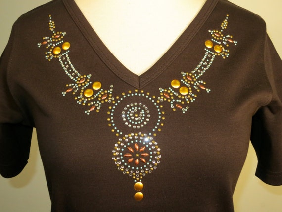Gold Neckline Western Rhinestone Shirt by Exquisite4You on Etsy