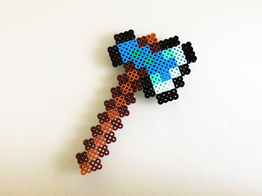 Minecraft Diamond Axe made with Perler Beads by CreativeKidShoppe