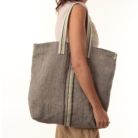Items similar to Linen tote bag, beach bag, summer bag, gray bag, light ...