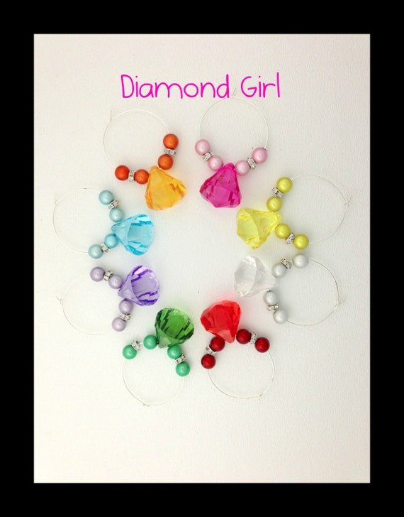 Items similar to Diamond Engagement Ring Wine Glass Charm Markers Set