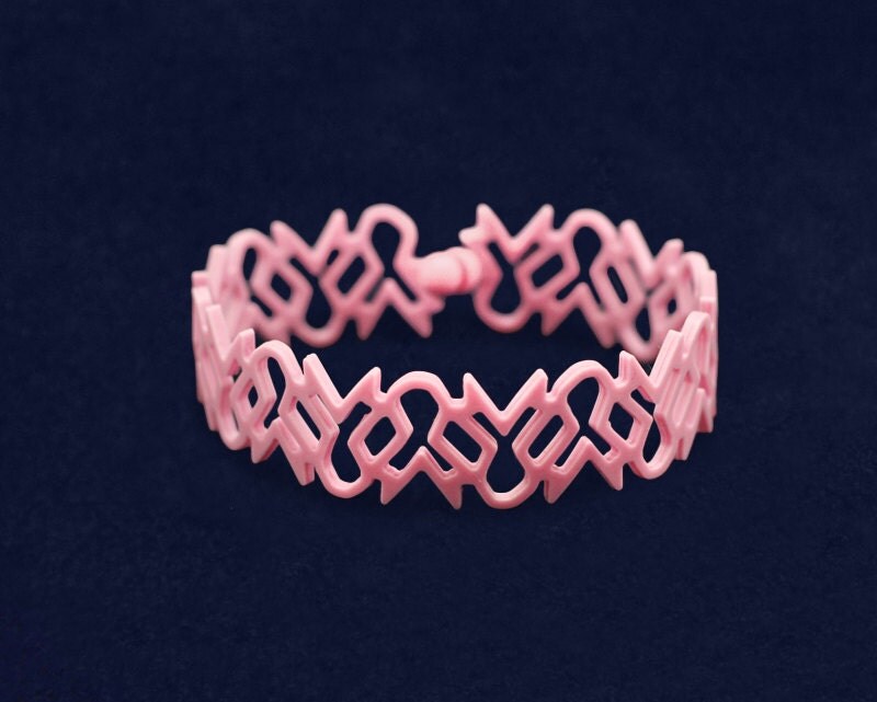Pink Ribbon Shaped Silicone Bracelet RESILBRB1