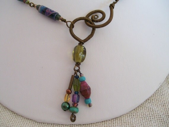 Paper Bead Necklace with Spiral Clasp