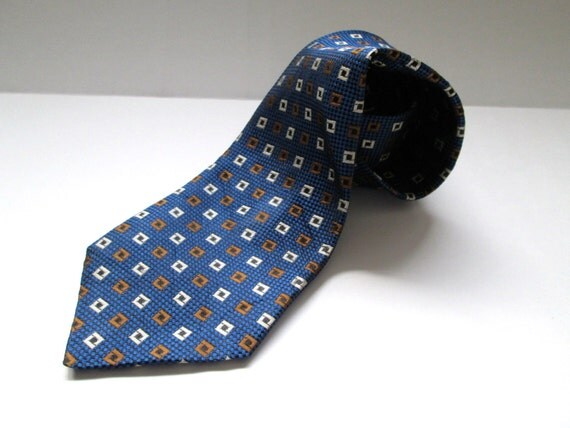 Items similar to Celine Pure Silk Neck Tie Blue with Bronze and Silver ...