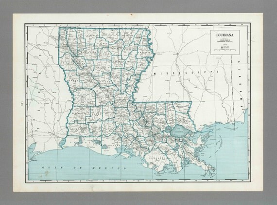 Antique Vintage map Louisiana 1941 1940s by MeridiansMaps on Etsy