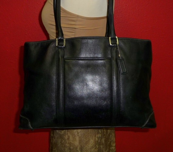 Vintage COACH Hamptons LARGE Black Leather Tote Carryall Diaper Work ...