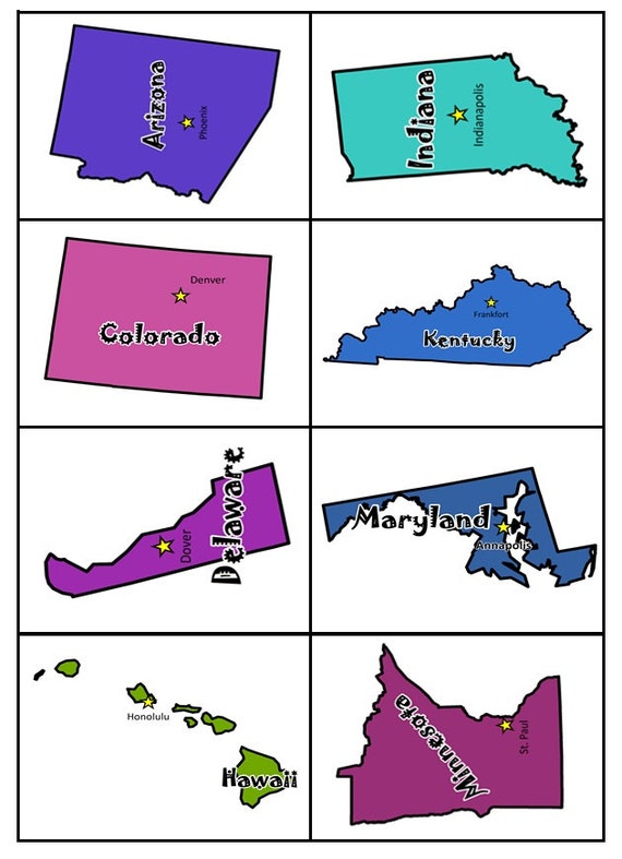 USA States And Capitals Flash Card Fun Set Printable