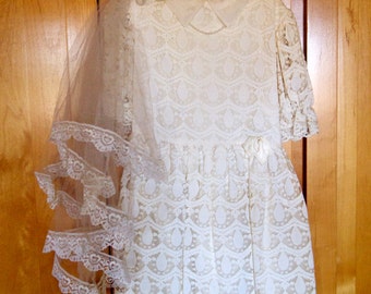 First Communion Dress Bride Costume Veil Lace Pearls Vintage Handmade ...