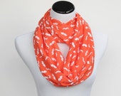 Infinity scarf mustache scarf - circle scarf loop scarf bright coral orange mustache gift idea for her - gift for mom gift for girl