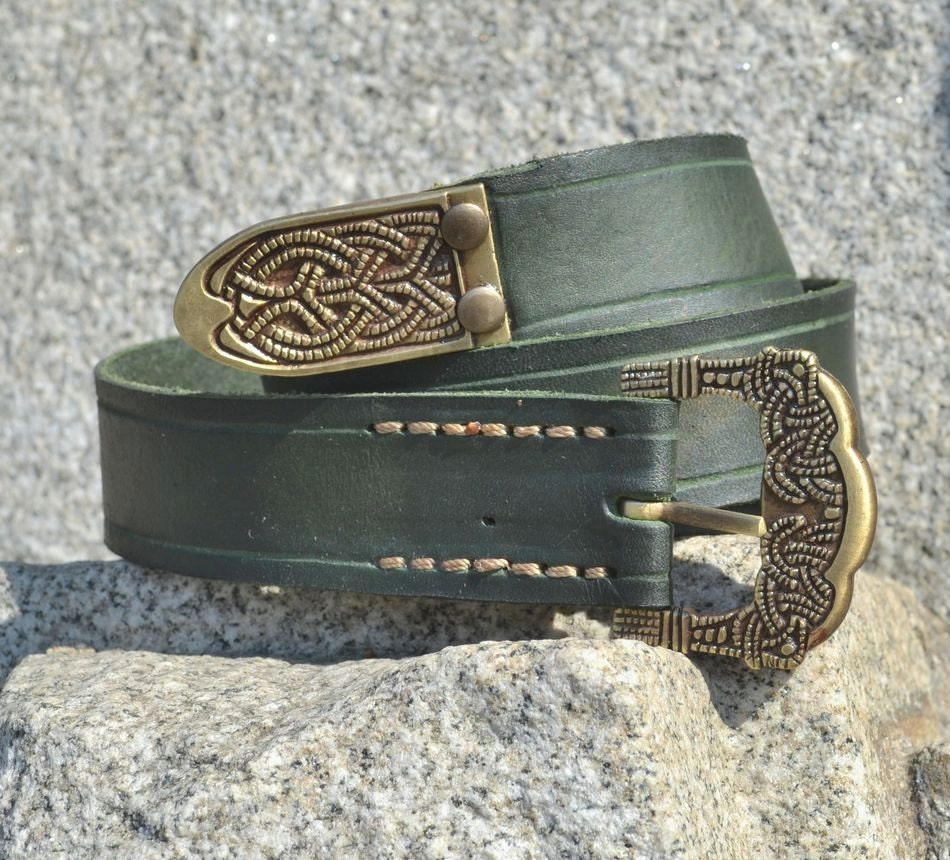 Green Leather VIKING BELT Gokstad NORWAY belts for Re-enactors