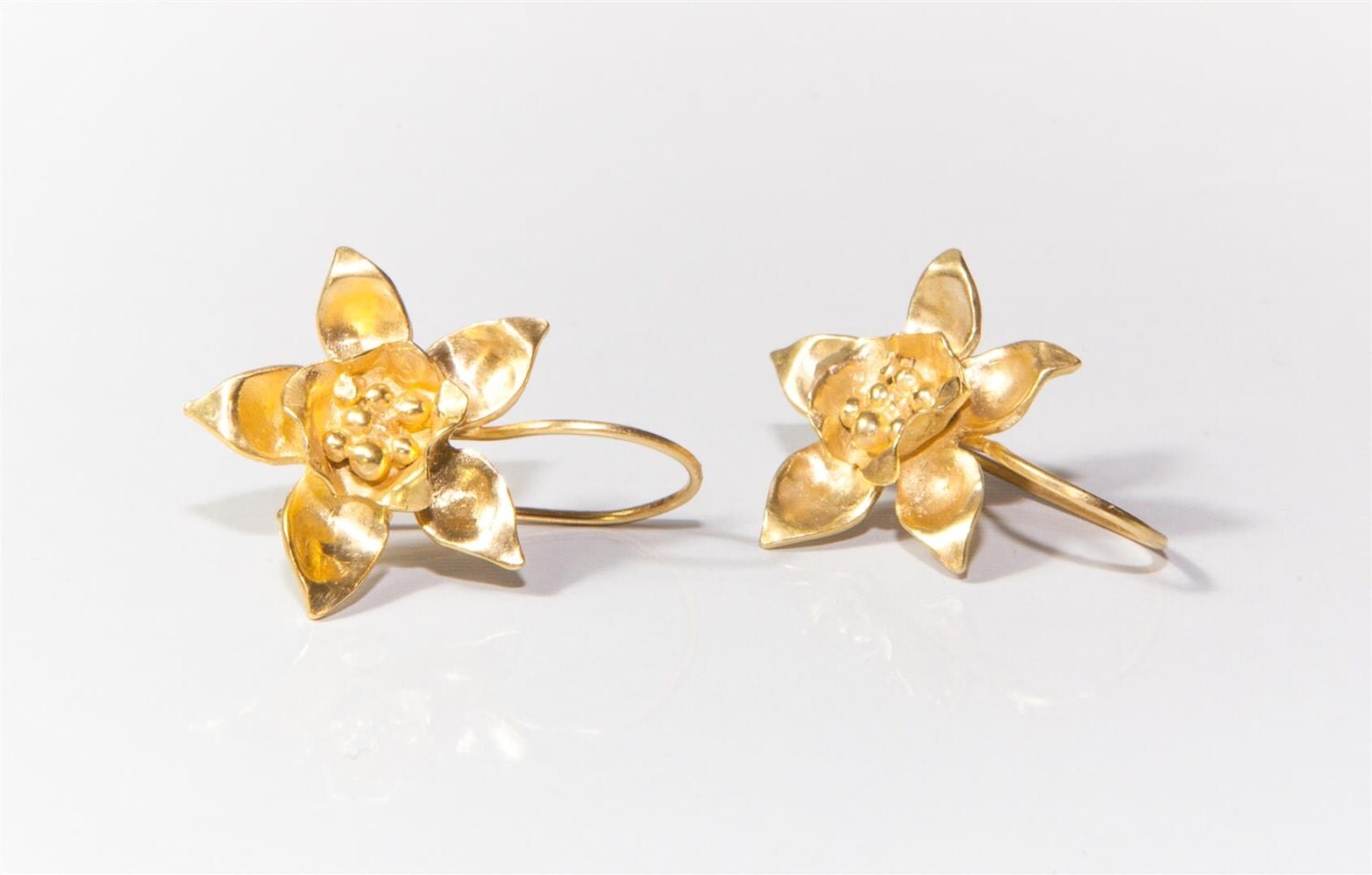 14k Gold Flower Dangle Earrings Gold Floral Dangle Earrings