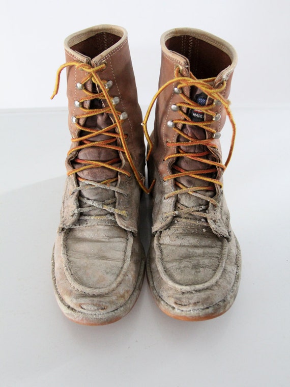 vintage work boots mens leather lace ups