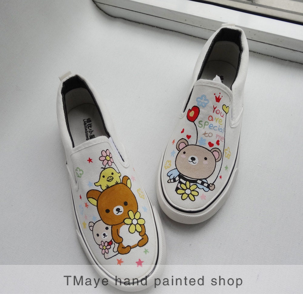 Rilakkuma Shoes hand painted shoes Cartoon Slipon by TMaye