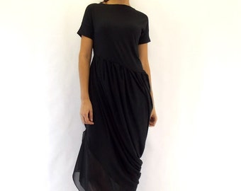 Black Asymmetric Maxi Dress / Extravagant Maxi Dress / Plus Size Black ...