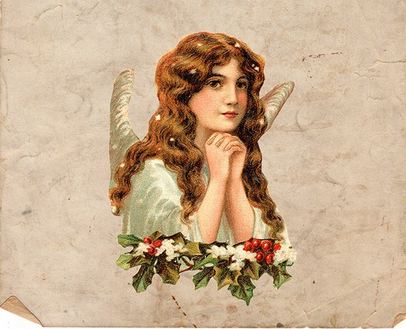 Digital Christmas Color Angel Wings Girl - Antique Vintage Christmas Angel - Christmas Holiday Printable -  Illustration INSTANT DOWNLOAD