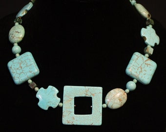 Turquoise Squares with Crosses necklace