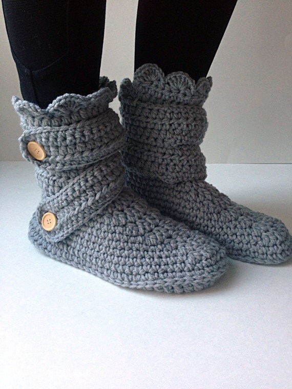 Women's Crochet Light Gray Slipper Boots Crochet by StardustStyle