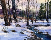ORIGINAL WATERCOLOR Painting by Linda Henry - "Winter Blues" -  Miniature Watercolor 5"x7" - Matted - Ready to Frame (#117)