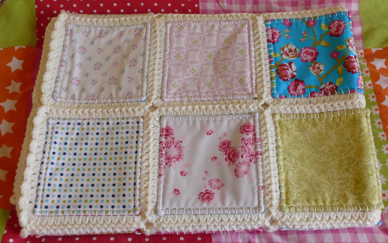 Fusion quilt patchwork with crochet border Ready by FlowergirlMila