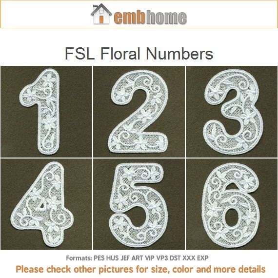 Items similar to FSL Floral Numbers Ornament Free Standing Lace Machine