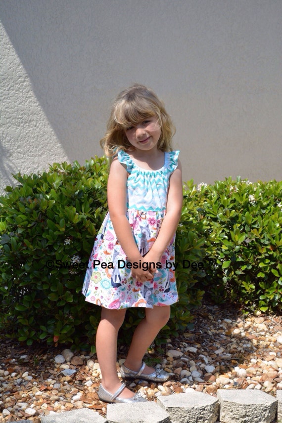 Fox print turquoise chevon summer  Birthday Party dress.