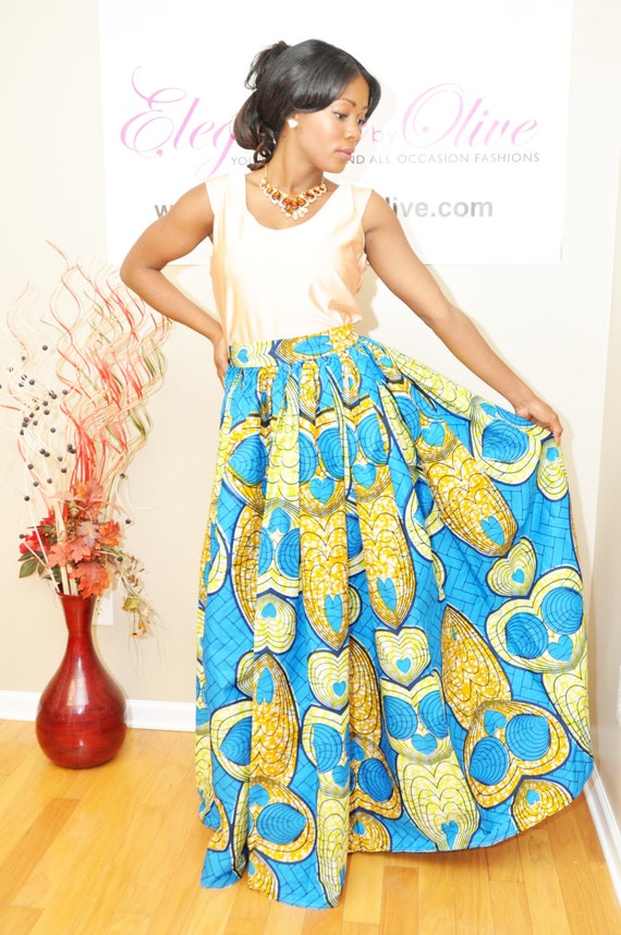 Items similar to High Waisted Premium African Wax Print Fabric Skirt ...