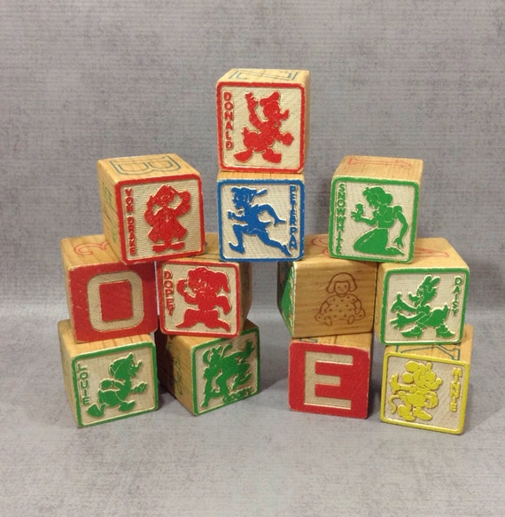 Wooden Disney Toy Alphabet Blocks 12pcs by TahomaSalvageSupply