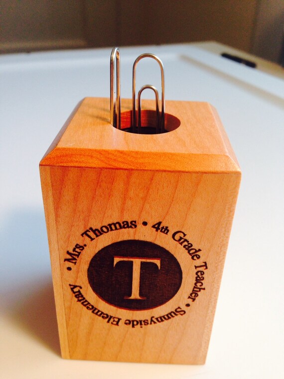 Engraved Paper Clip Holder. Personalized maple with YOUR
