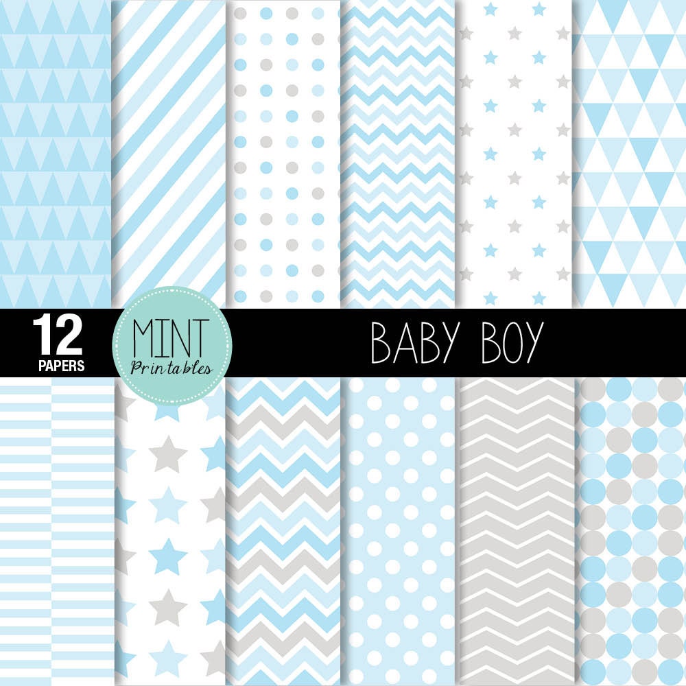 Baby Boy Digital Paper Scrapbooking Papers Patterned Paper