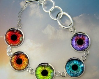 Rainbow Cat's Eye Braclet - Toggle Bracelet in Silver
