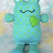 Handmade Sock Toad Frog, Stuffed Animal Sock Doll Art Toy, Hug Me Toad, Personalized Tag, Turquoise, Green, Polka Dots, 10 inch, Ready-made