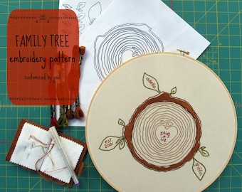 CUSTOM FAMILY TREE - pdf embroidery pattern, personalized embroidery, custom tree stump, custom family tree, gifts for her, cozyblue on etsy