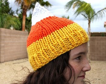 Candy Corn Hat - Knit Candy Corn Hat - Women's Candy Corn Hat - Men's Candy Corn Hat - Knit Halloween Hat - Women's Fall Hat