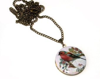Bird Locket Necklace, Bird Necklace, Woodland, Animal Jewelry