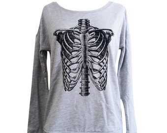 Ribcage Sweater - Anatomical Skeleton Long Sleeve Scoop Neck - Ladies Sizes S, M, L, XL