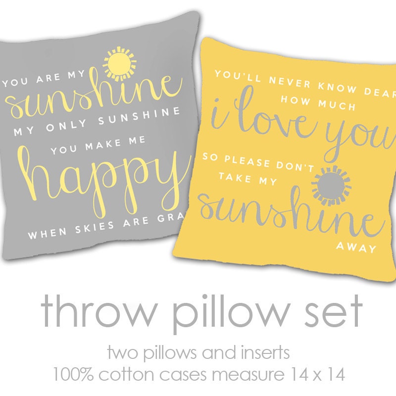 You are my sunshine throw pillow SET of TWO pillows with
