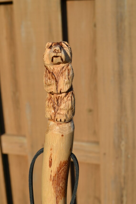 Hand Carved walking stick Staff Bear Hiking Stick 377