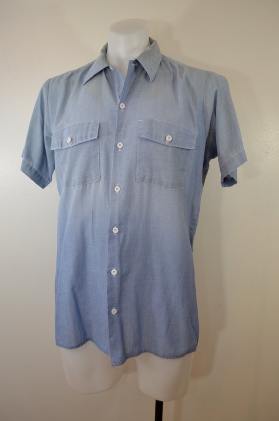 Vintage DICKIES Chambray short sleeve work shirt Medium USA