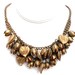 1930s Charm Necklace, Gilded Brass Charms, Floral Puffy Heart and Leaf Charms, 1930s Brass Jewelry, Antique Metalwork Woodland Necklace