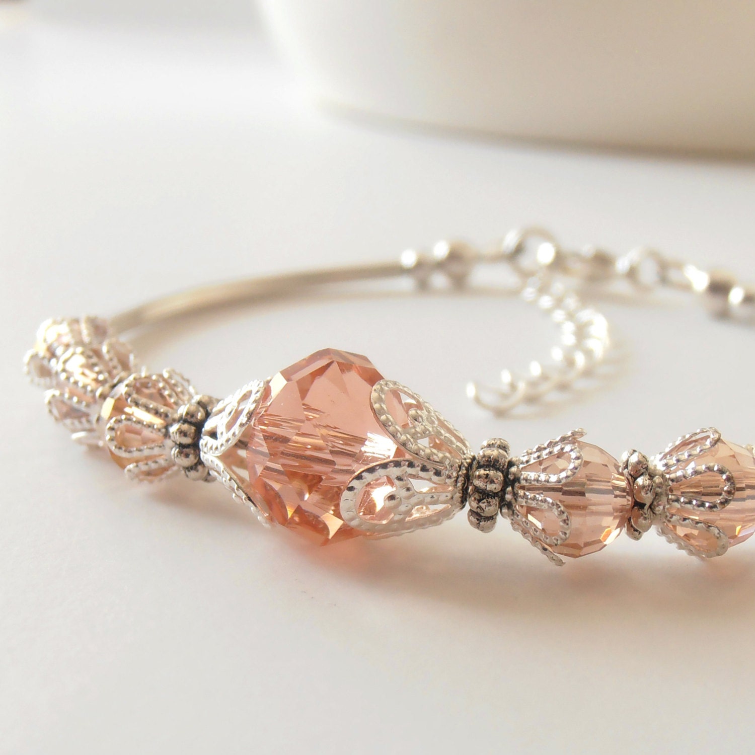 Blush Pink Crystal Bracelet Bridesmaid Jewelry Bridal Party