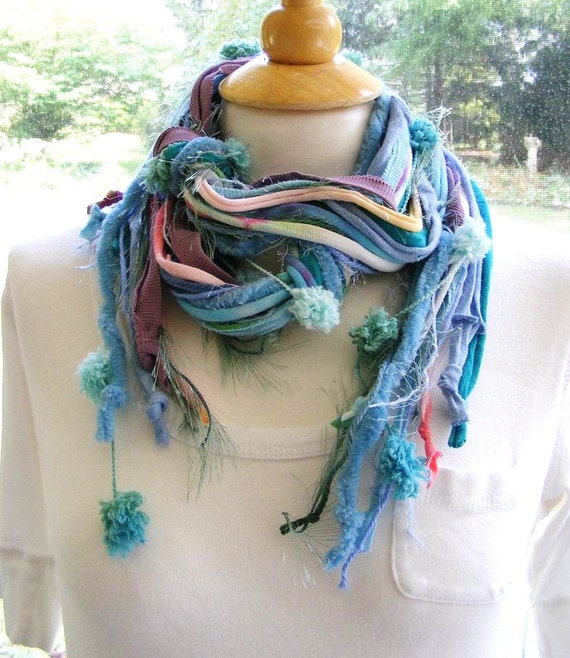 Tie Dyed Long Skinny Scarf Knotted and Layered or by meiguidesigns