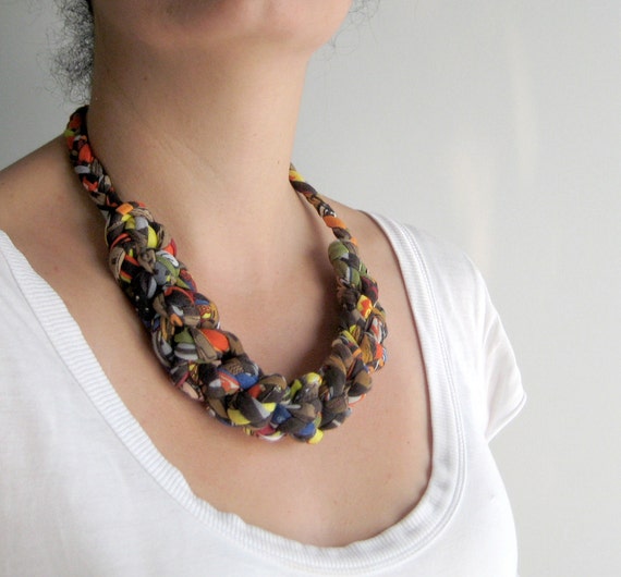 Items similar to Colorful necklace, fabric colorful jewelry, trendy