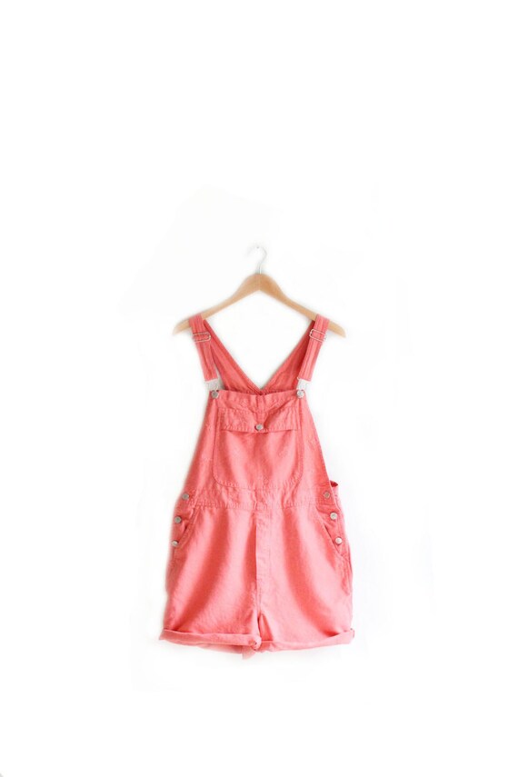 Vintage Bubblegum Pink Overall Shorts 90s Linen Overalls