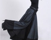 Dark grey wool skirt  wrap skirt maxi skirt patchwork skirt