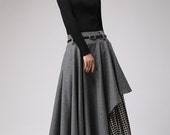 Long Gray Skirt - Tea Length Skirt - Warm Winter Skirt - Houndstooth - Winter Fashion - Wool Clothes - Black and White - Warm Gray Wool  720