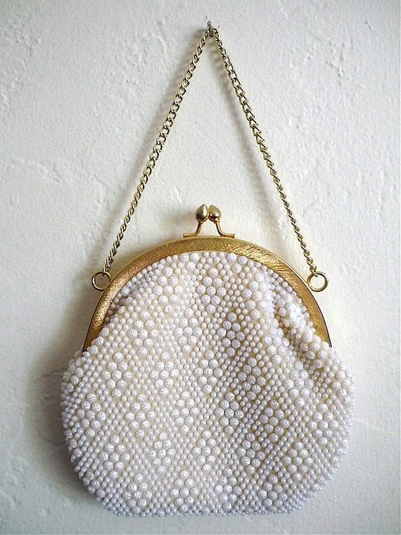 Vintage Handbag Women's 70's Purse Pearl Gold by Freshandswanky